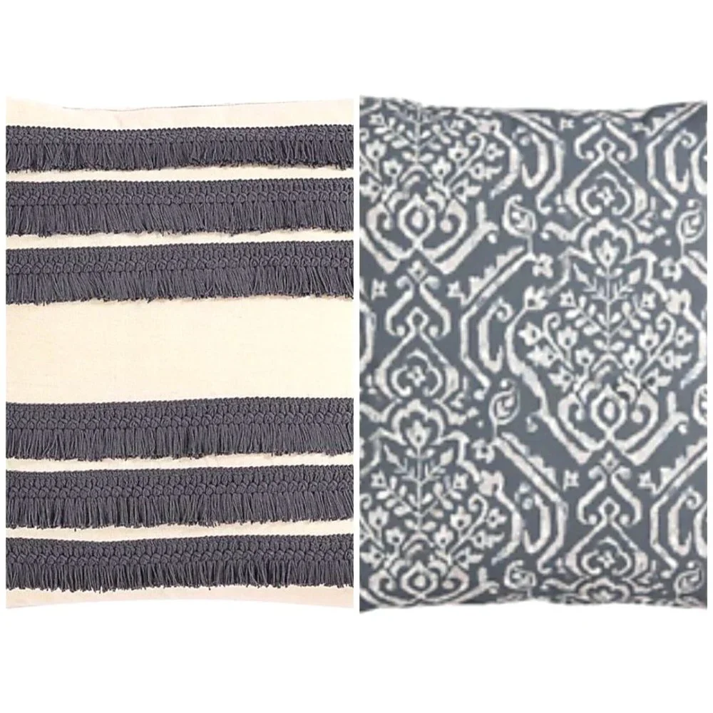 Square Decorative Pillow Cover lot 20” X 20” Grey Fringe Geometric Morgan Home